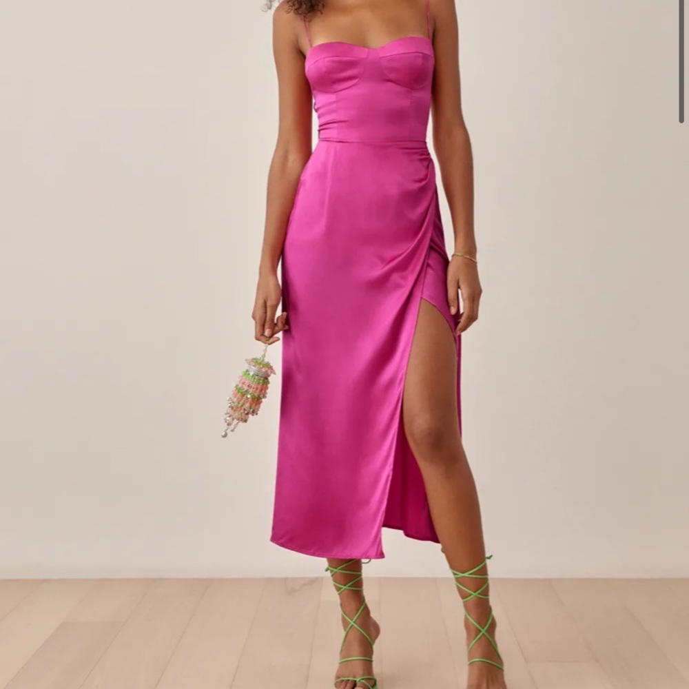Reformation Marguerite Silk Dress - flambé, size 6, worn once, perfect condition